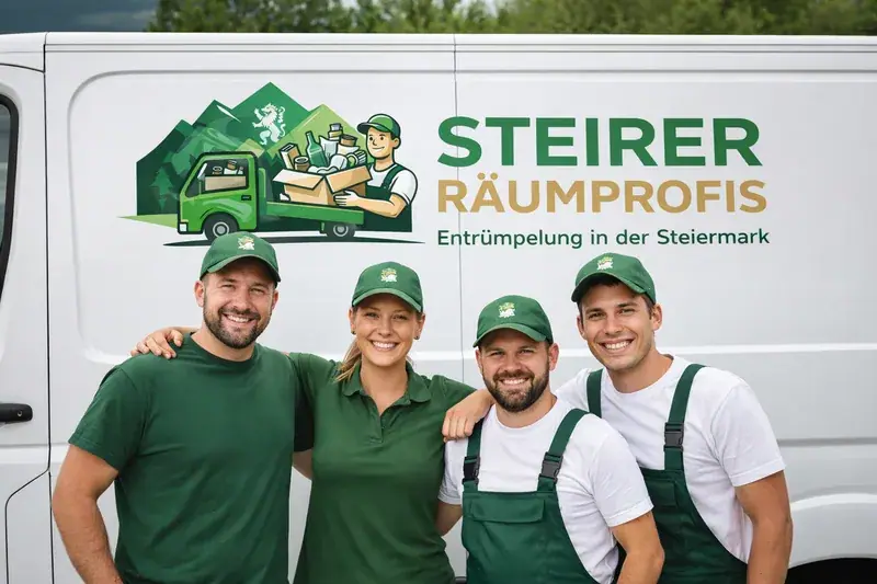 Das Team der Steirer Räumprofis vor dem Firmenfahrzeug